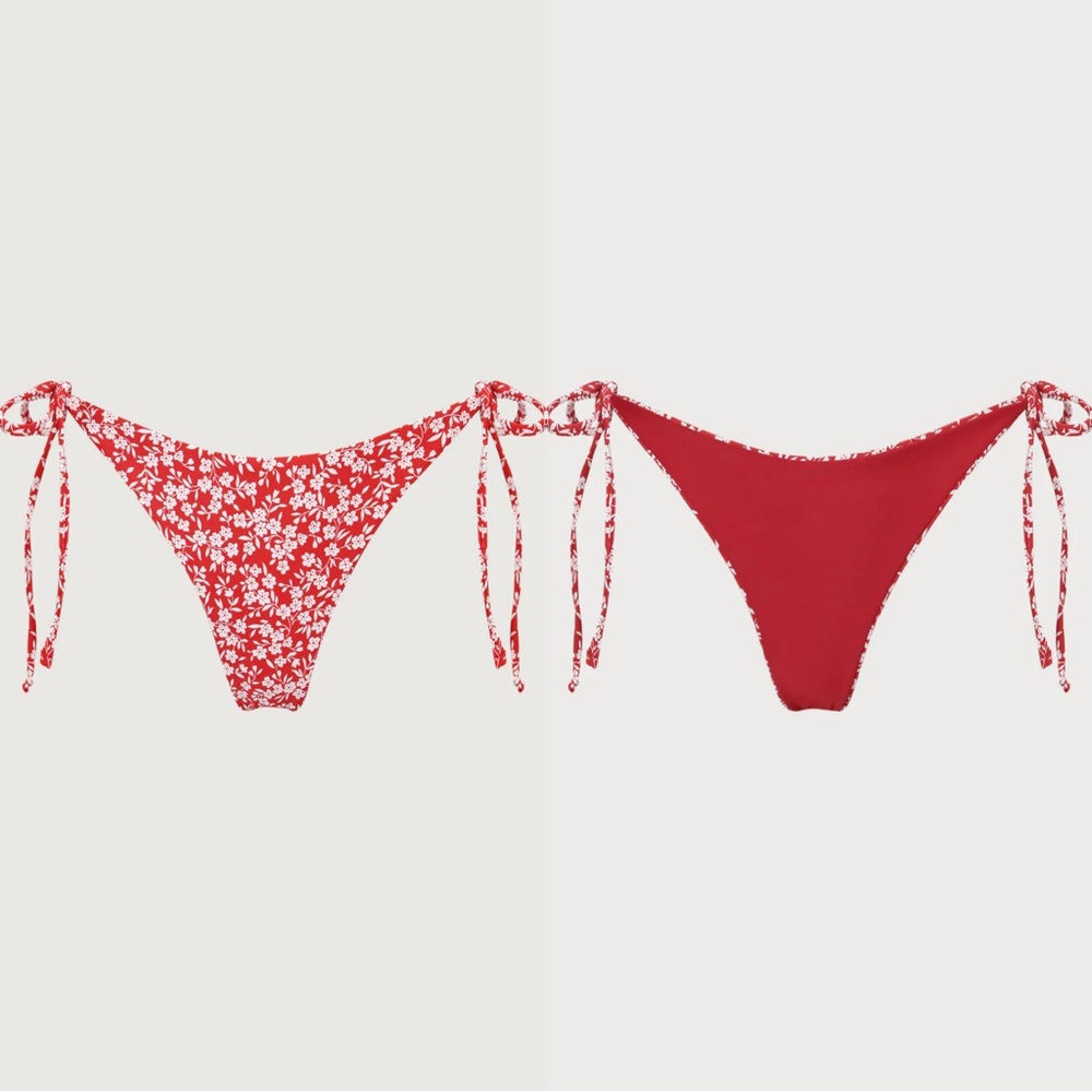 Berlook Red Reversible Floral Halter Bikini Top and Tie Floral Bikini Bottom - Picture 7 of 11